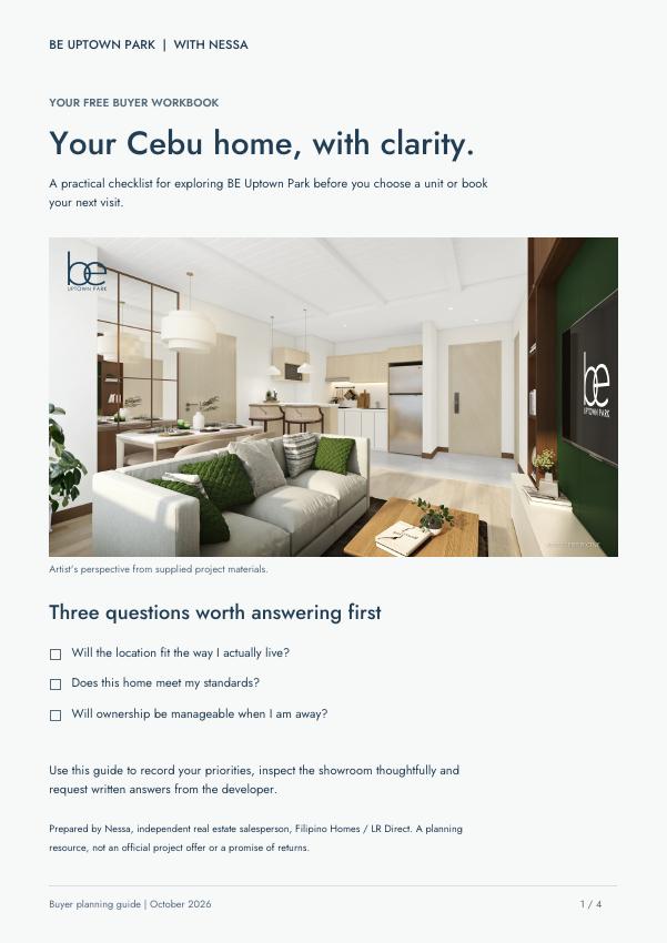 Cover of Nessa’s four page BE Uptown Park buyer checklist
